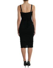 Load image into Gallery viewer, Dolce &amp; Gabbana Black Roses Wool Sheath Bodycon Midi Dress
