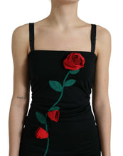 Load image into Gallery viewer, Dolce &amp; Gabbana Black Roses Wool Sheath Bodycon Midi Dress
