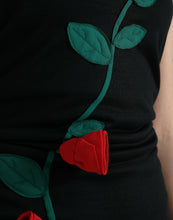 Load image into Gallery viewer, Dolce &amp; Gabbana Black Roses Wool Sheath Bodycon Midi Dress
