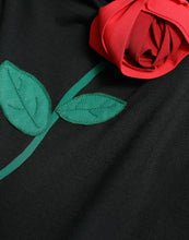 Load image into Gallery viewer, Dolce &amp; Gabbana Black Roses Wool Sheath Bodycon Midi Dress
