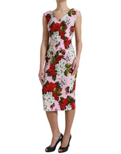 Load image into Gallery viewer, Dolce &amp; Gabbana Pink Viscose Pink Floral V-neck Sheath Midi Dress
