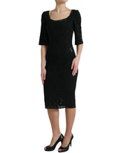 Load image into Gallery viewer, Dolce &amp; Gabbana Black Floral Lace Viscose Bodycon Midi Dress
