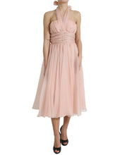Load image into Gallery viewer, Dolce &amp; Gabbana Pink Silk Chiffon Halter A-line Pleated Midi Dress
