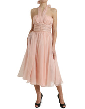 Load image into Gallery viewer, Dolce &amp; Gabbana Pink Silk Chiffon Halter A-line Pleated Midi Dress
