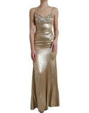 Load image into Gallery viewer, Dolce &amp; Gabbana Metallic Gold Crystal Embellished Gown Dress
