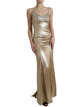 Load image into Gallery viewer, Dolce &amp; Gabbana Metallic Gold Crystal Embellished Gown Dress
