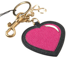 Load image into Gallery viewer, Dolce &amp; Gabbana Elegant Black Leather Keychain with Fuchsia Accent
