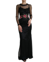 Load image into Gallery viewer, Dolce &amp; Gabbana Black Floral Embroidery Mesh Tulle Gown Dress
