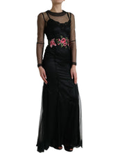 Load image into Gallery viewer, Dolce &amp; Gabbana Black Floral Embroidery Mesh Tulle Gown Dress
