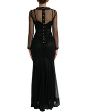 Load image into Gallery viewer, Dolce &amp; Gabbana Black Floral Embroidery Mesh Tulle Gown Dress
