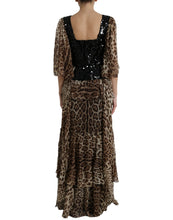 Load image into Gallery viewer, Dolce &amp; Gabbana Brown Leopard Sequined Tiered Long Gown Dress
