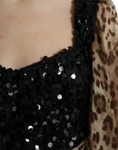 Load image into Gallery viewer, Dolce &amp; Gabbana Brown Leopard Sequined Tiered Long Gown Dress
