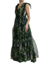 Load image into Gallery viewer, Dolce &amp; Gabbana Green Flocked Leaf Georgette A-line Dress
