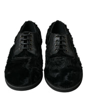 Load image into Gallery viewer, Dolce &amp; Gabbana Black Fur Leather Lace Up Derby Dress Shoes
