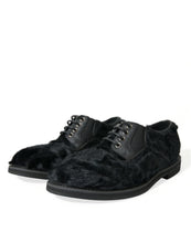 Load image into Gallery viewer, Dolce &amp; Gabbana Black Fur Leather Lace Up Derby Dress Shoes
