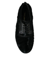 Load image into Gallery viewer, Dolce &amp; Gabbana Black Fur Leather Lace Up Derby Dress Shoes
