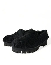 Load image into Gallery viewer, Dolce &amp; Gabbana Black Fur Leather Slippers Dress Shoes
