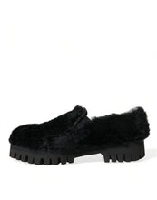 Load image into Gallery viewer, Dolce &amp; Gabbana Black Fur Leather Slippers Dress Shoes
