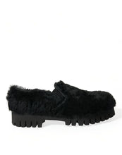 Load image into Gallery viewer, Dolce &amp; Gabbana Black Fur Leather Slippers Dress Shoes
