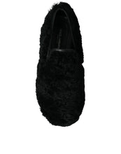 Load image into Gallery viewer, Dolce &amp; Gabbana Black Fur Leather Slippers Dress Shoes
