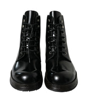 Load image into Gallery viewer, Dolce &amp; Gabbana Black Leather Lace Up Mid Calf Boots Shoes
