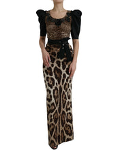 Load image into Gallery viewer, Dolce &amp; Gabbana Black Brown Leopard Embellished Sheath Gown Dress
