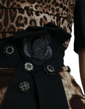 Load image into Gallery viewer, Dolce &amp; Gabbana Black Brown Leopard Embellished Sheath Gown Dress
