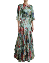 Load image into Gallery viewer, Dolce &amp; Gabbana Blue Floral Print Tiered Long Maxi Dress
