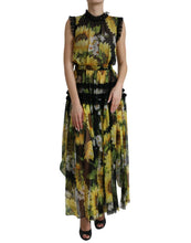 Load image into Gallery viewer, Dolce &amp; Gabbana Black Sunflower A-line Pleated Maxi Dress
