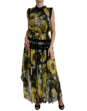Load image into Gallery viewer, Dolce &amp; Gabbana Black Sunflower A-line Pleated Maxi Dress
