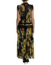 Load image into Gallery viewer, Dolce &amp; Gabbana Black Sunflower A-line Pleated Maxi Dress
