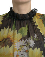 Load image into Gallery viewer, Dolce &amp; Gabbana Black Sunflower A-line Pleated Maxi Dress
