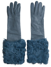 Load image into Gallery viewer, Dolce &amp; Gabbana Elegant Blue Leather Gloves with Fur Trim
