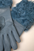 Load image into Gallery viewer, Dolce &amp; Gabbana Elegant Blue Leather Gloves with Fur Trim
