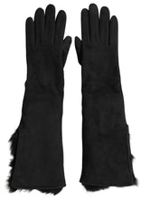 Load image into Gallery viewer, Dolce &amp; Gabbana Elegant Leather Elbow Length Gloves with Fur Trim
