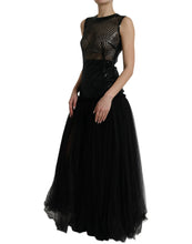 Load image into Gallery viewer, Dolce &amp; Gabbana Black Sequined Sleeveless Mesh Layered Gown Dress
