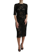 Load image into Gallery viewer, Dolce &amp; Gabbana Black Floral Lace Viscose Sheath Midi Dress
