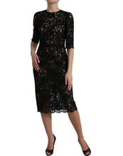 Load image into Gallery viewer, Dolce &amp; Gabbana Black Floral Lace Viscose Sheath Midi Dress
