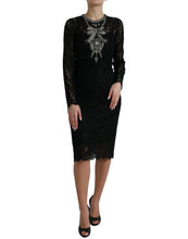 Load image into Gallery viewer, Dolce &amp; Gabbana Black Lace Crystal Embellished Sheath Dress
