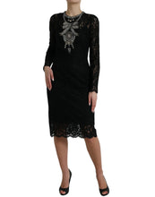 Load image into Gallery viewer, Dolce &amp; Gabbana Black Lace Crystal Embellished Sheath Dress
