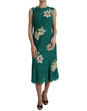 Load image into Gallery viewer, Dolce &amp; Gabbana Green Lace Floral Applique Aline Midi Dress
