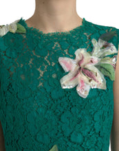 Load image into Gallery viewer, Dolce &amp; Gabbana Green Lace Floral Applique Aline Midi Dress
