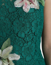 Load image into Gallery viewer, Dolce &amp; Gabbana Green Lace Floral Applique Aline Midi Dress
