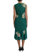 Load image into Gallery viewer, Dolce &amp; Gabbana Green Lace Floral Applique Aline Midi Dress
