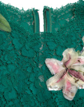 Load image into Gallery viewer, Dolce &amp; Gabbana Green Lace Floral Applique Aline Midi Dress

