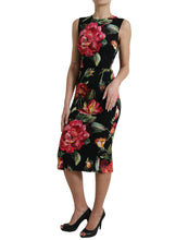 Load image into Gallery viewer, Dolce &amp; Gabbana Black Floral Print Silk Sheath Midi Dress
