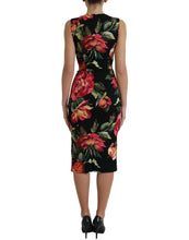 Load image into Gallery viewer, Dolce &amp; Gabbana Black Floral Print Silk Sheath Midi Dress
