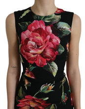 Load image into Gallery viewer, Dolce &amp; Gabbana Black Floral Print Silk Sheath Midi Dress

