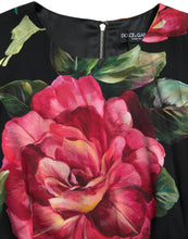 Load image into Gallery viewer, Dolce &amp; Gabbana Black Floral Print Silk Sheath Midi Dress
