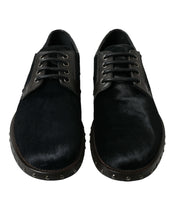 Load image into Gallery viewer, Dolce &amp; Gabbana Black Stable Fur Derby SAN PIETRO Dress Shoes
